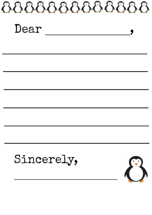 Penguin Writing Template Printable pdf