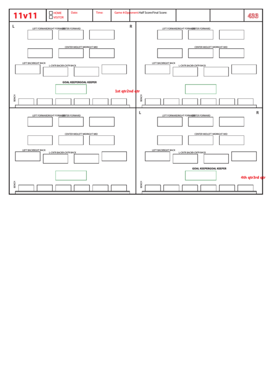 Soccer Formation Lineup Sheet Printable pdf