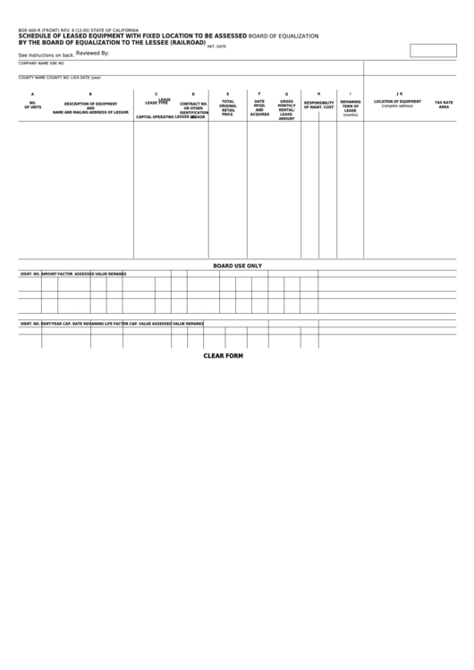 Form Boe-600-R - Schedule Of Leased Equipment With Fixed Location To Be Assessed By The Board Of Equalization To The Lessee (Railroad) Printable pdf