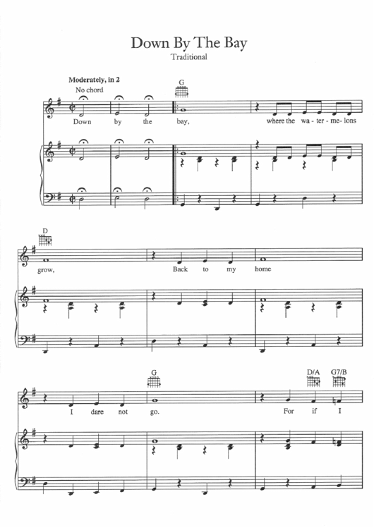 Down By The Bay Traditional Sheet Music Printable pdf
