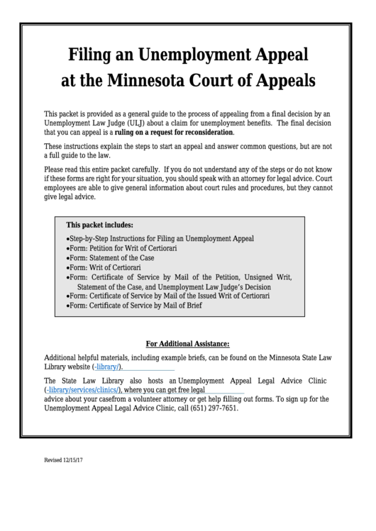 Petition For Writ Of Certiorari - Minnesota Court Of Appeals Printable pdf