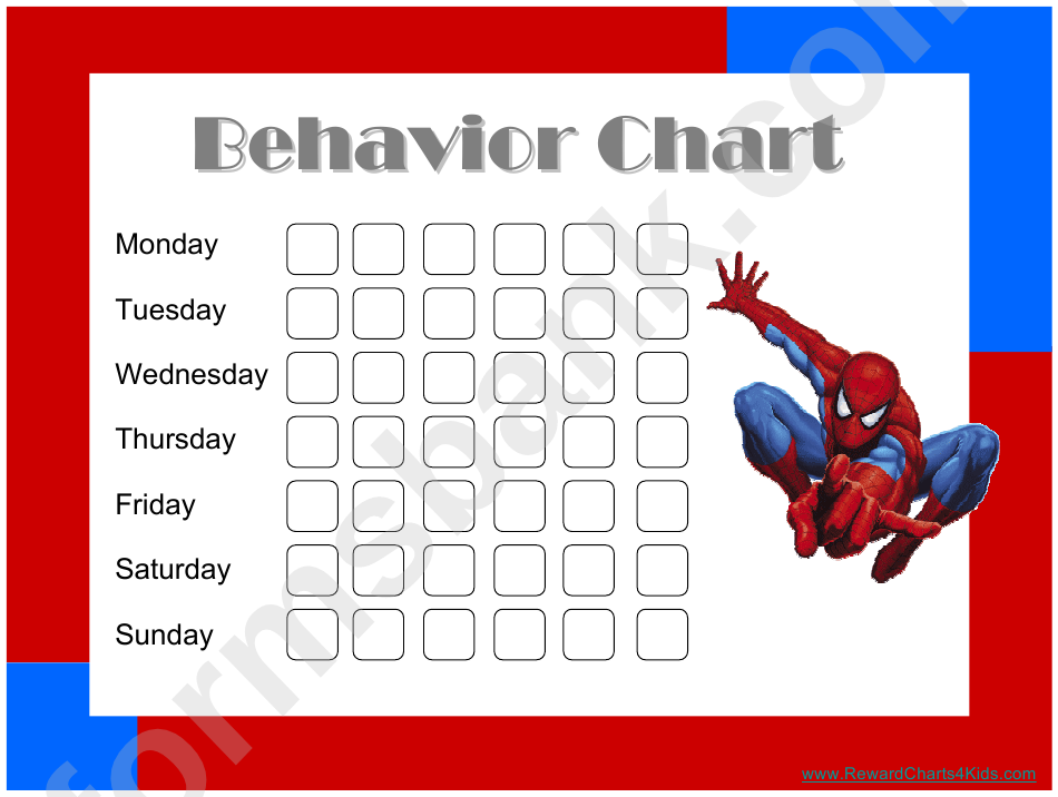 Spiderman Weekly Behavior Chart Printable Pdf Download