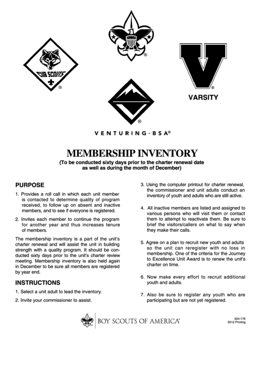 Bsa Membership Inventory Printable pdf
