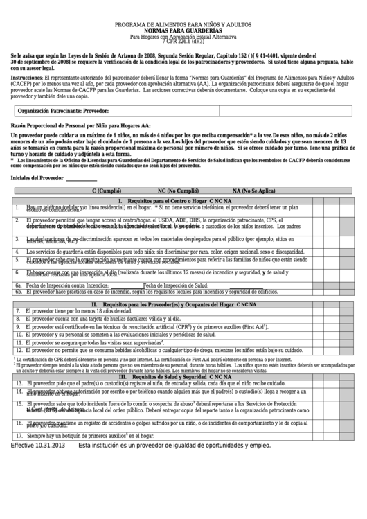 Normas Para Guarderias - Arizona Department Of Education Printable pdf