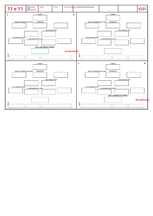 Soccer Formation Lineup Sheet printable pdf download