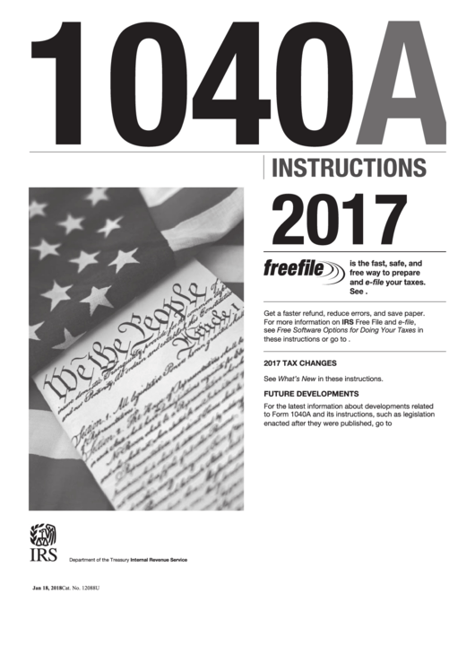 Instructions For Form 1040a - U.s. Individual Income Tax Return - 2017 Printable pdf