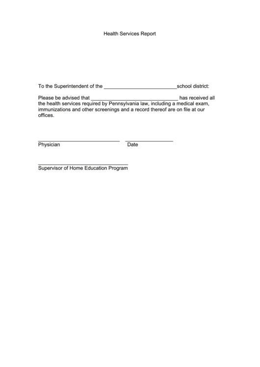 Health Services Report Form Printable pdf