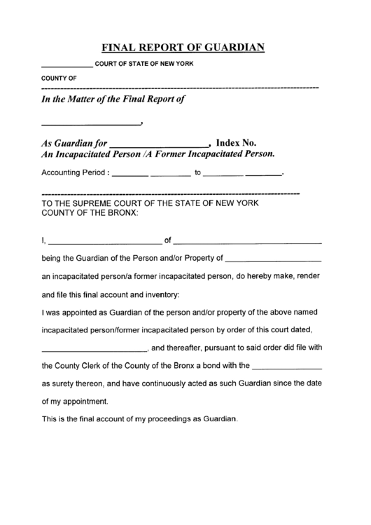 Final Report Of Guardian - New York Supreme Court Printable pdf