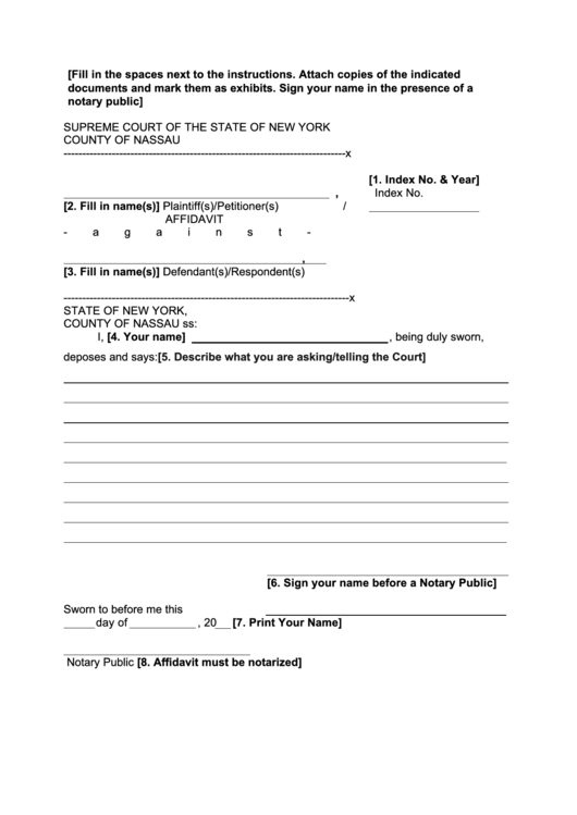 Fillable Affidavit New York Supreme Court printable pdf download
