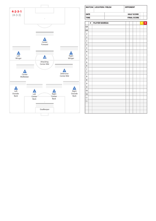 High School Soccer Lineup Sheet Printable pdf