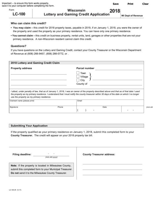 Form Lc-100 - Lottery And Gaming Credit Application