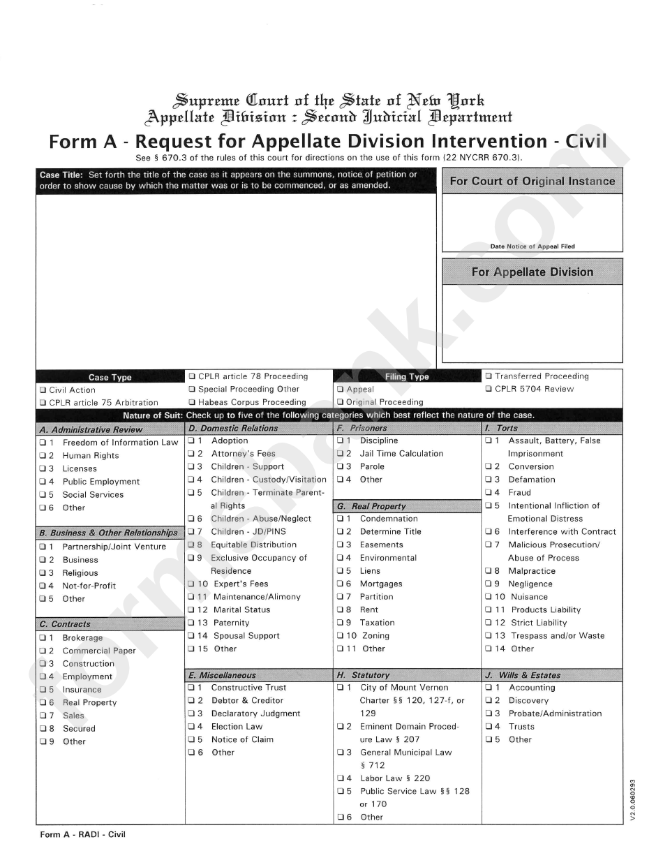 Form A - Request For Appellate Division Intervention - Civil