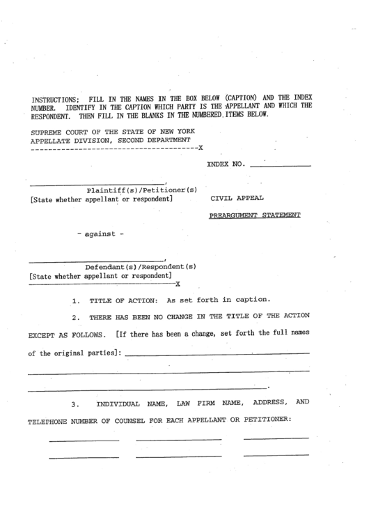 Preargument Statement - New York Supreme Court Printable pdf