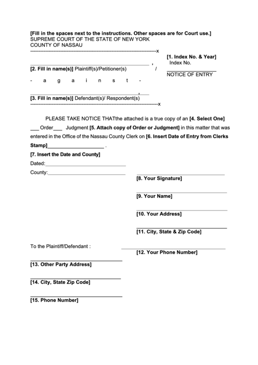Notice Of Entry - New York Supreme Court Printable pdf