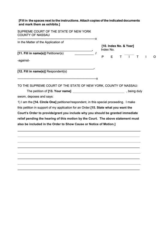 Fillable Petition - New York Supreme Court Printable pdf