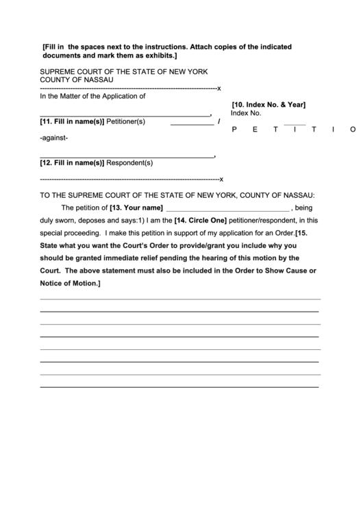 Petition - New York Supreme Court Printable pdf