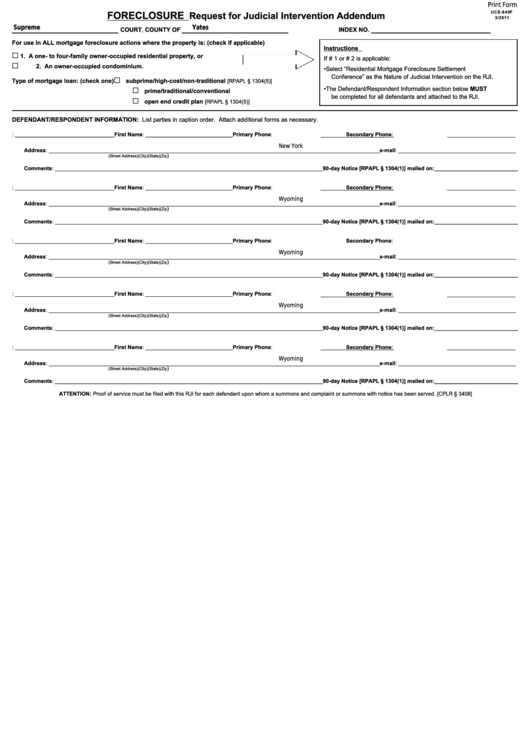 Fillable Form Ucs-840f - Foreclosure Request For Judicial Intervention Addendum Printable pdf