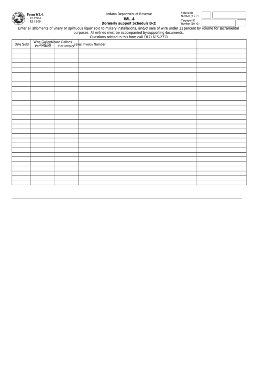 Fillable Form Wl-4 (Formerly Support Schedule B-2) - Indiana Department Of Revenue Printable pdf