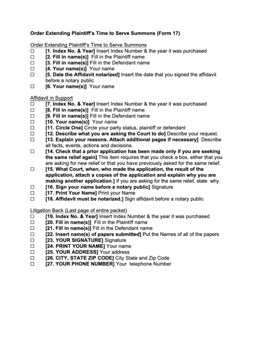 Form 17 - Order Extending Plaintiff