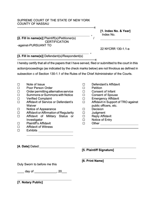 Certification - New York Supreme Court Printable pdf
