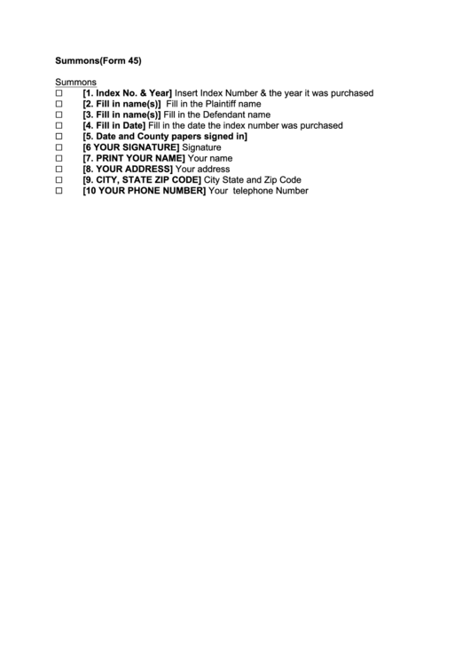 Form 45 - Summons Printable pdf