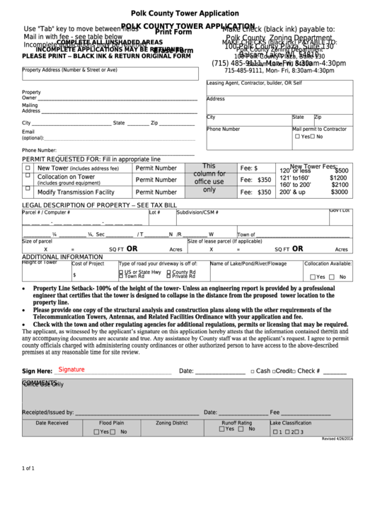 Fillable Polk County Tower Application Printable pdf