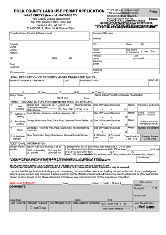 Fillable Polk County Land Use Permit Application Printable pdf