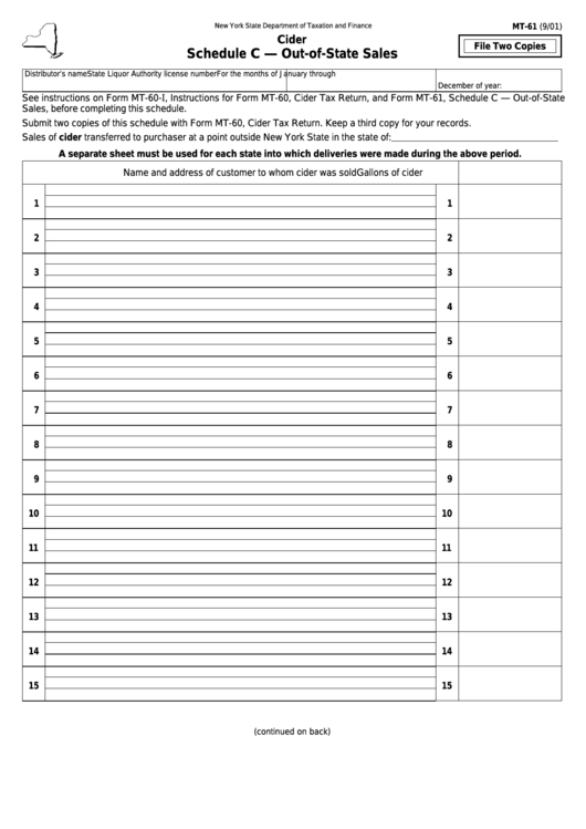 Form Mt-61 -Cider - Schedule C - Out-Of-State Sales Printable pdf
