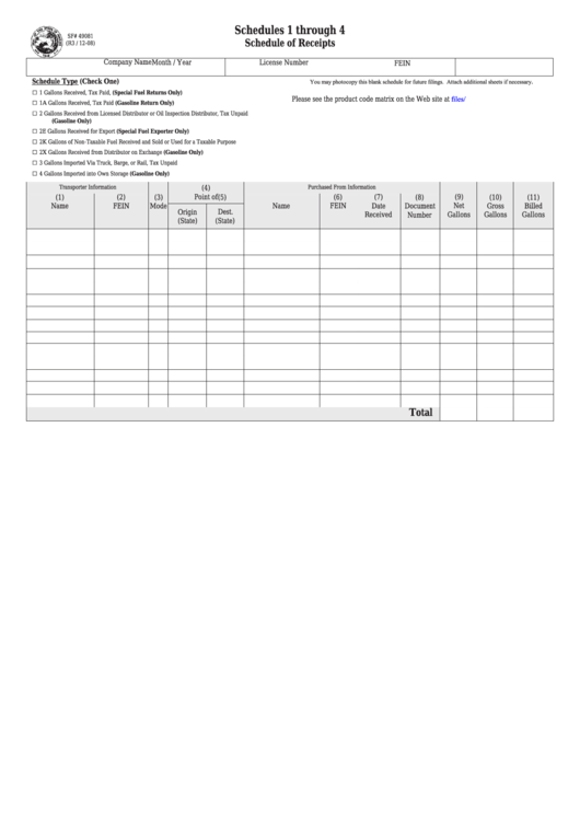 Fillable Schedules 1 Through 4 Schedule Of Receipts Printable pdf