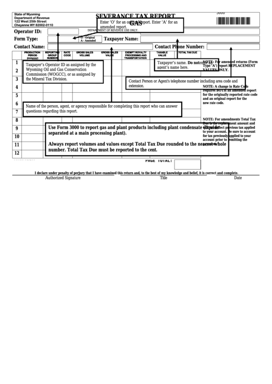 Form 3000 - Severance Tax Report Printable pdf
