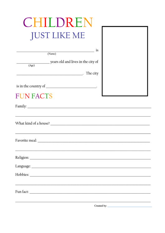 Children Just Like Me Autobiography Template Printable pdf