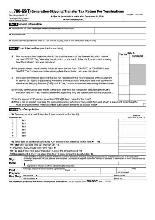 Fillable Form 706-Gs(T) - Generation-Skipping Transfer Tax Return For Terminations Printable pdf