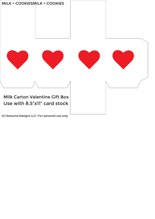 Milk And Cookies Valentine Gift Box Template Printable pdf