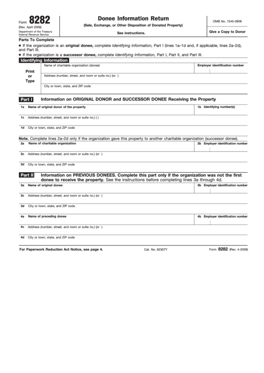 Form 8282 - Donee Information Return