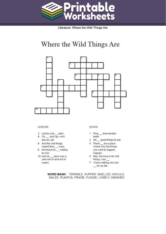 Where The Wild Things Are Crossword Puzzle Template Printable pdf