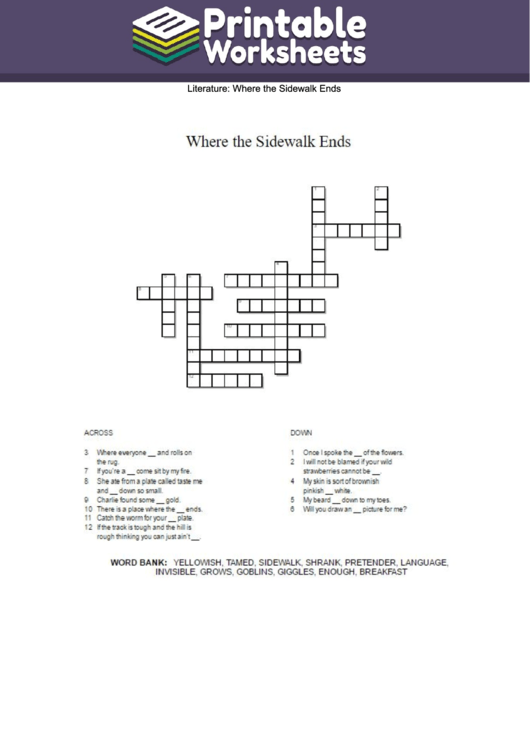 Where The Sidewalk Ends Crossword Puzzle Template Printable pdf