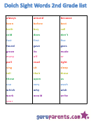 Dolch Sight Words 2nd Grade List