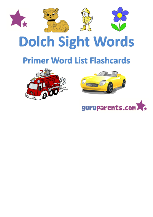 Dolch Sight Words Primer Word List Flashcards Printable pdf