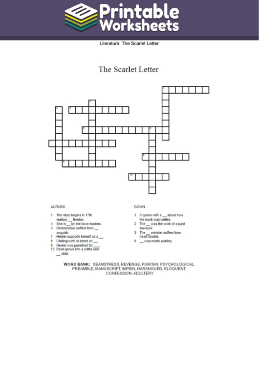 The Scarlet Letter Crossword Puzzle Template Printable pdf