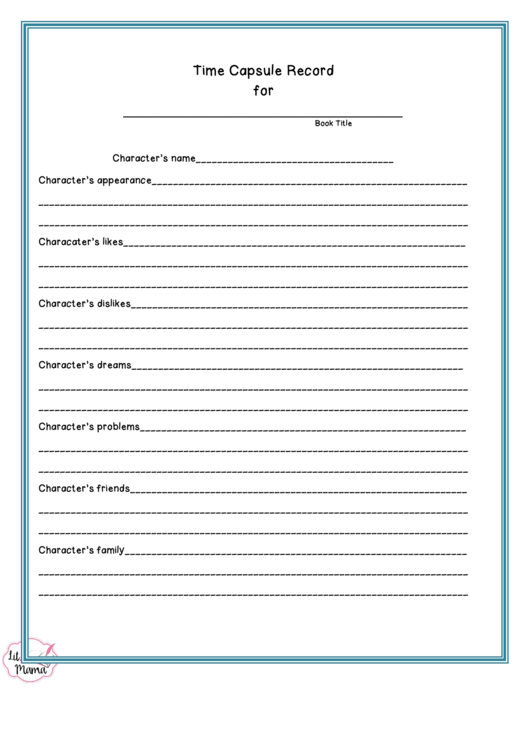 Character Time Capsule Sheet Printable pdf