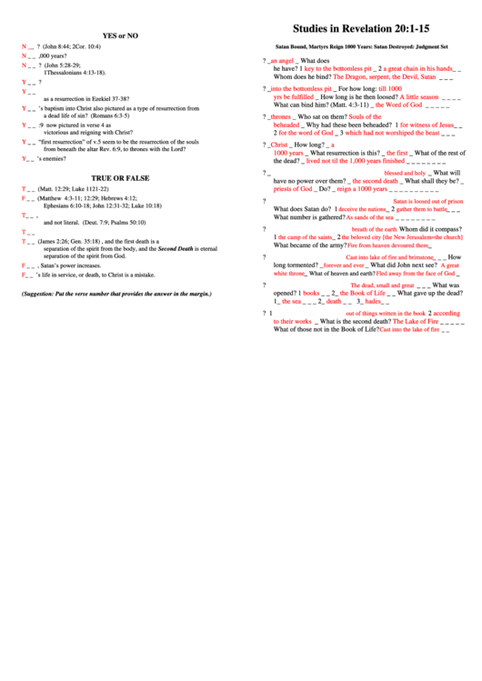 Studies In Revelation 20-1-15 Bible Activity Sheets With Answers Printable pdf