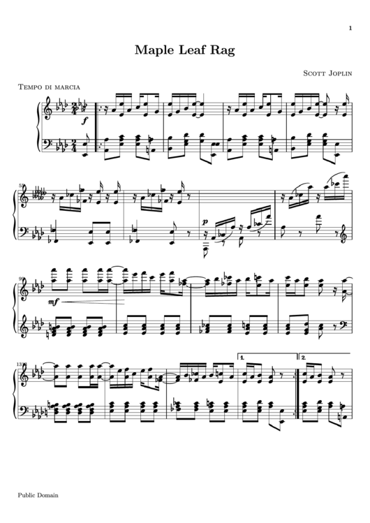 Maple Leaf Rag - Scott Joplin Sheet Music Printable pdf