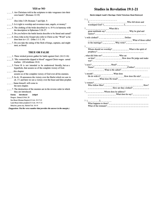 Studies In Revelation 19-1-21 Bible Activity Sheets Printable pdf