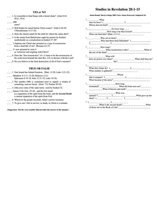 Studies In Revelation 20-1-15 Bible Activity Sheets Printable pdf