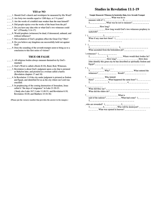 Studies In Revelation 11-1-19 Bible Activity Sheets Printable pdf