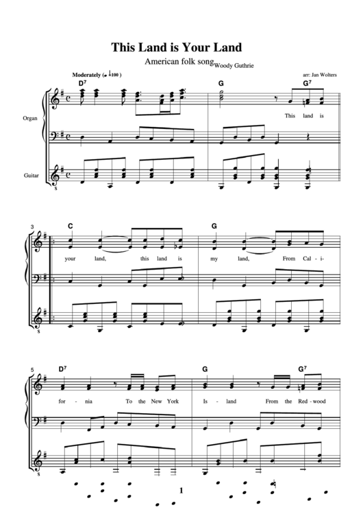 Woody Guthrie - This Land Is Your Land American Folk Song Sheet Music Printable pdf