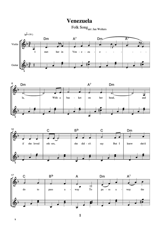 Jan Wolters - Venezuela Folk Song Sheet Music Printable pdf