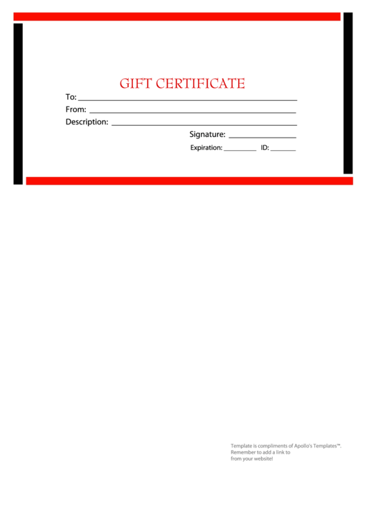 Gift Certificate Template - Red And Black Border Printable pdf