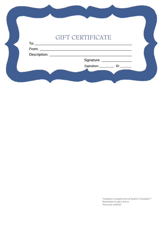 Gift Certificate Template - Blue Border Printable pdf