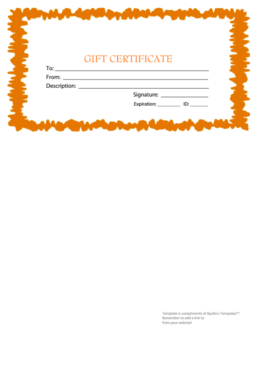 Fillable Gift Certificate Template - Orange Border Printable pdf